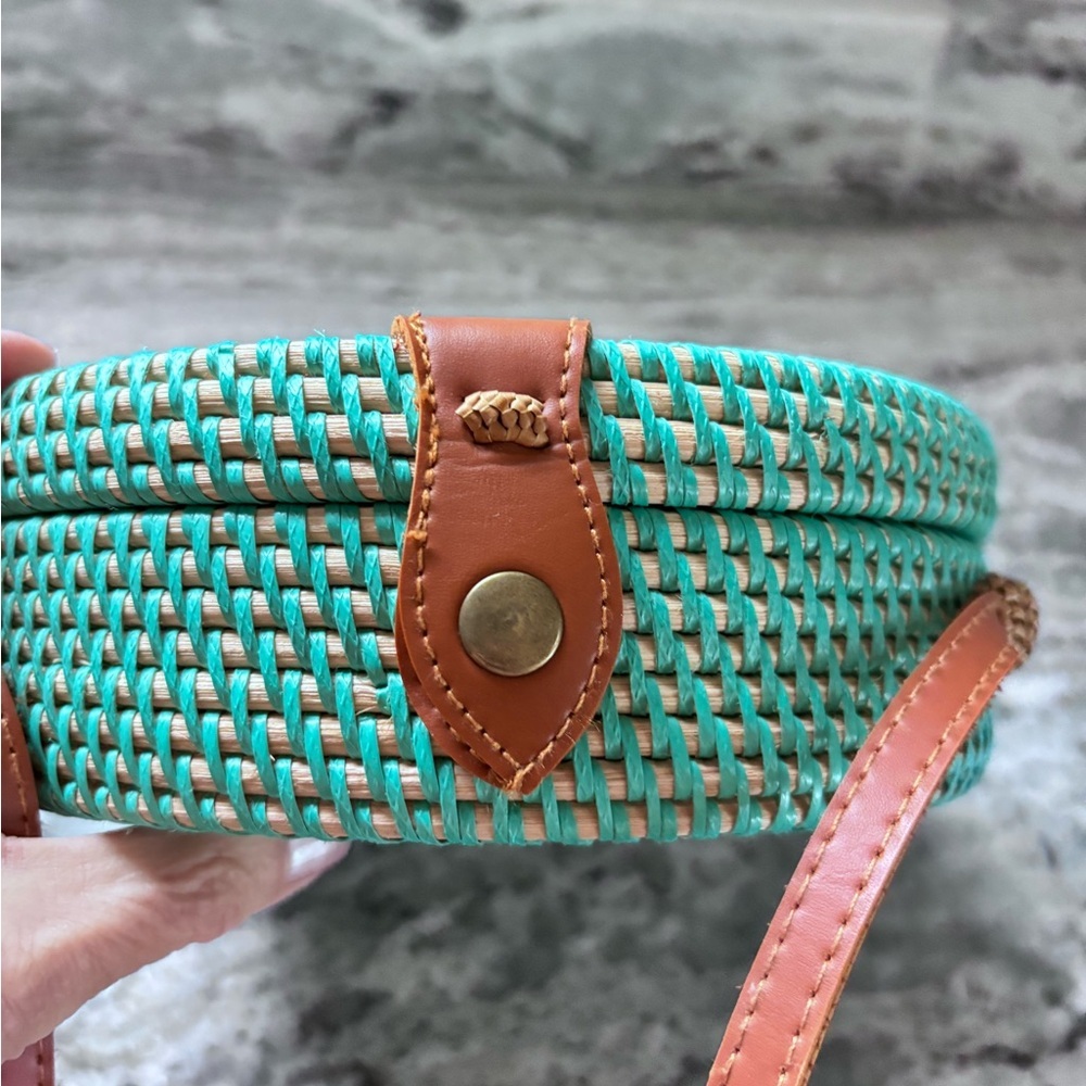CARLA 8” RATTAN BAG | TURQUOISE REAL RATTAN BAG MADE IN BALI - Picture 6 of 6